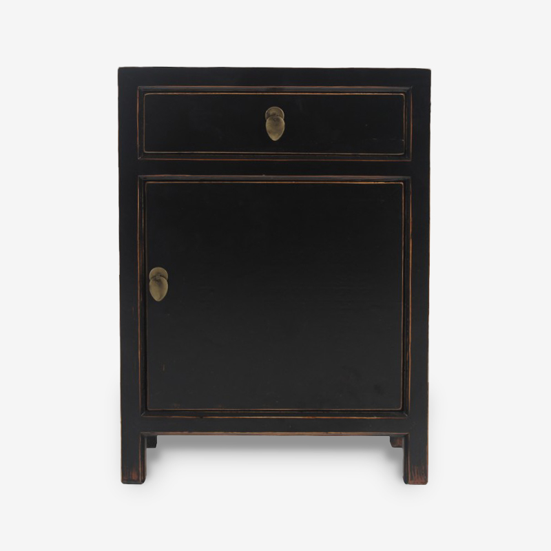 Oriental Chinese Black Bedside Cabinet