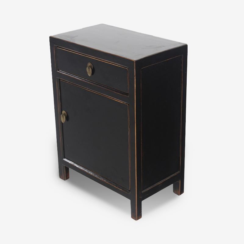 Oriental Chinese Black Bedside Cabinet