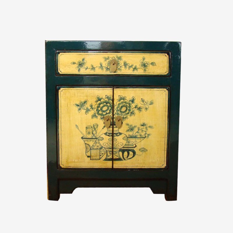 Oriental Chinese Bedside Cabinet With One Drawer And Two Doors