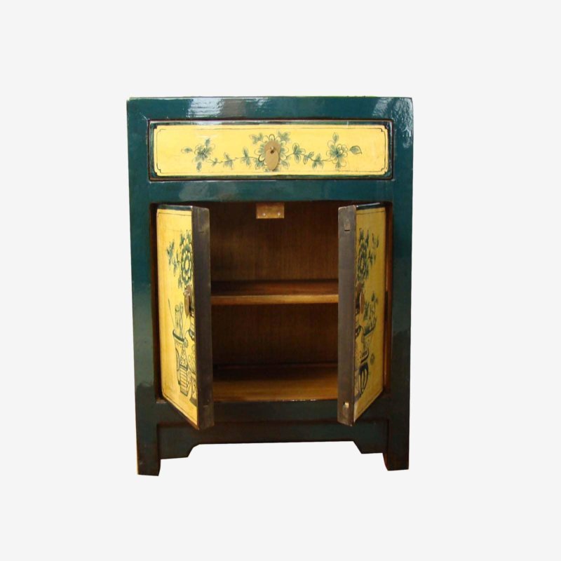 Oriental Chinese Bedside Cabinet With One Drawer And Two Doors