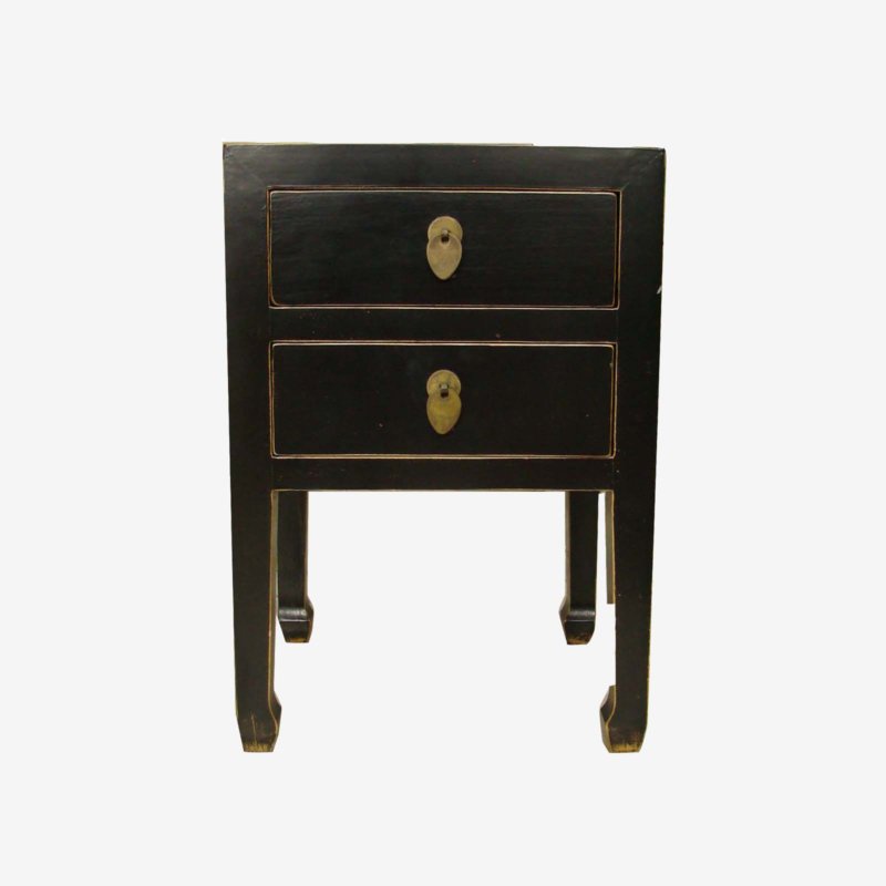 Oriental Chinese Small Black Bedside Cabinet