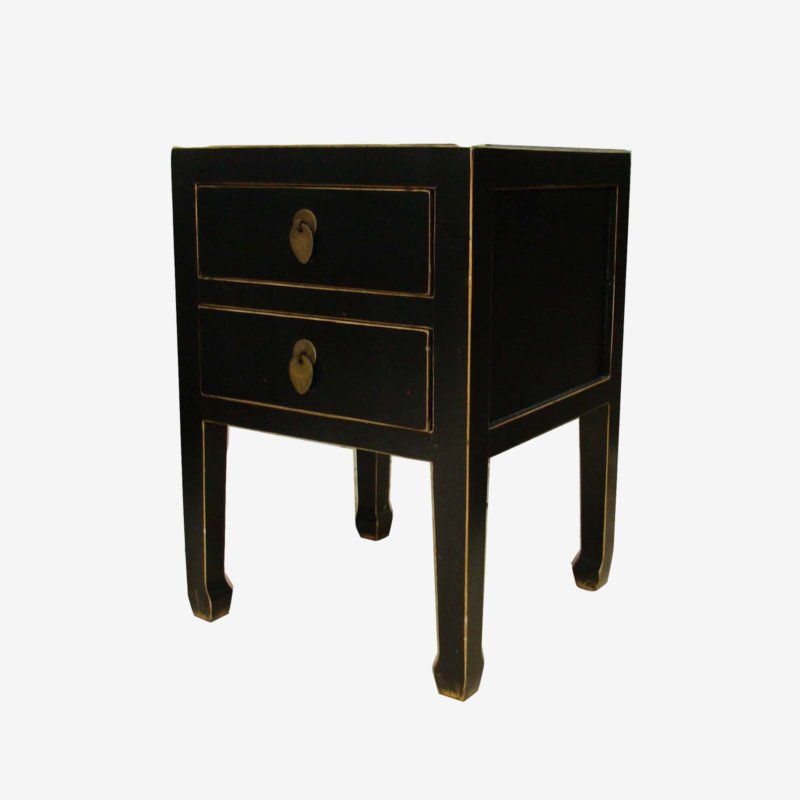Oriental Chinese Small Black Bedside Cabinet