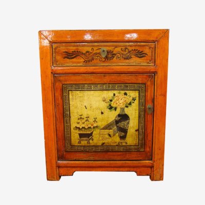 Oriental Chinese Painted Large Bedside Or Small Cabinet
