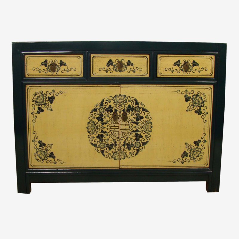 Oriental Chinese Painted Cabinet In Blue/Cream