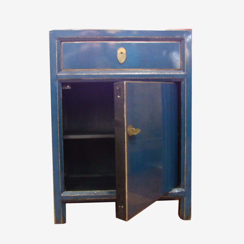 Oriental Chinese Bedside Cabinet In Blue Gloss