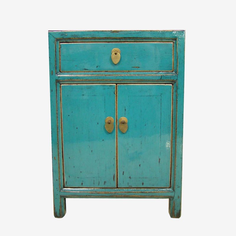 Oriental Chinese Bedside Cabinet In Teal Gloss