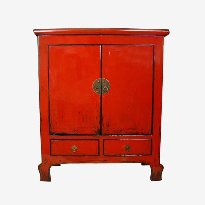 Oriental Chinese Red Gloss Cabinet