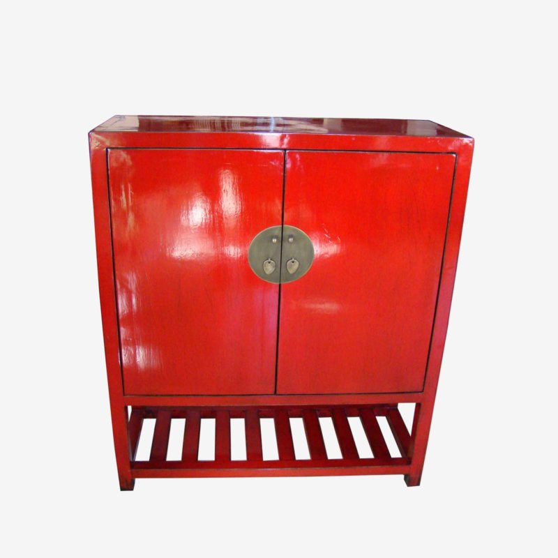 Oriental Chinese Red Cabinet With Shelf