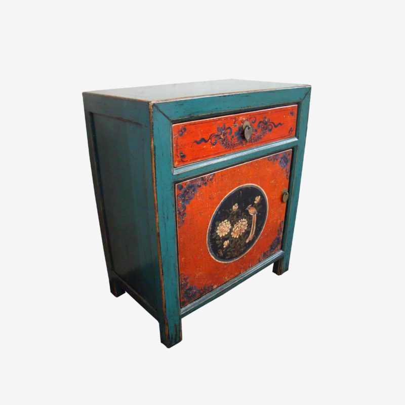 Oriental Chinese Painted Large Bedside Or Small Cabinet