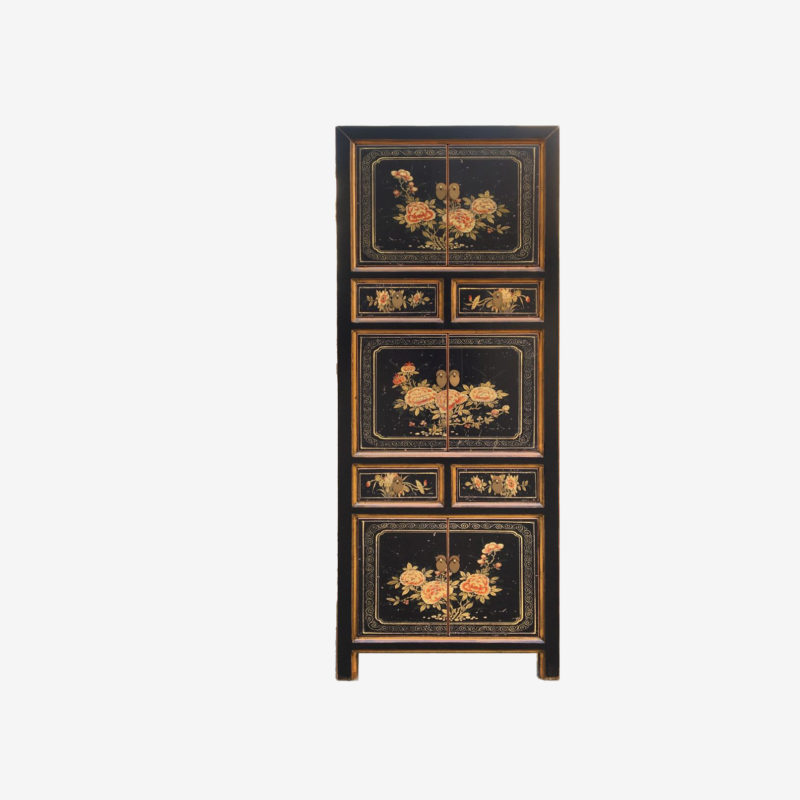 Oriental Painted Narrow Tall Cabinet