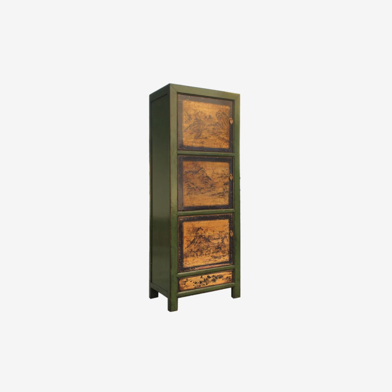 Oriental Narrow Tall Painted Cabinet